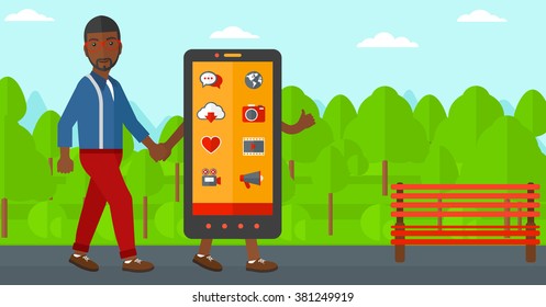 Man walking with smartphone.