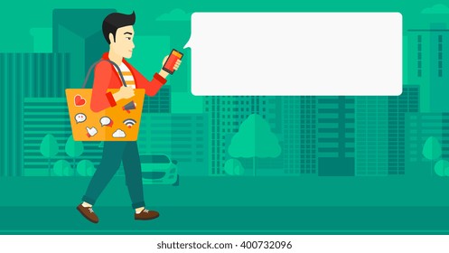 Man walking with smartphone.