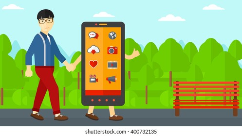 Man walking with smartphone.