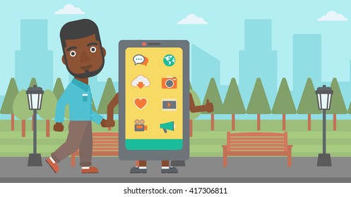 Man walking with smartphone.