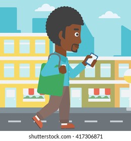 Man walking with smartphone.