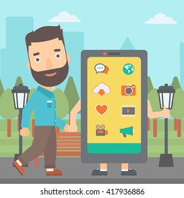 Man walking with smartphone.