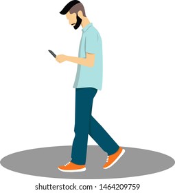 Man walking with smartphone in hands.