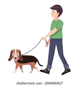 man walking with spaniel characters