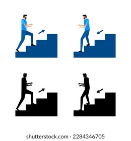 Man walking stairs, up and down movement. Emergency evacuation