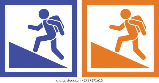 Man walking up stairs with heavy backpack vector illustration