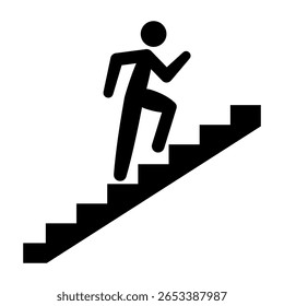 Hombre subiendo las escaleras. Ilustración de silueta de Vector. Una figura humana simplificada subiendo una escalera. La persona se muestra en movimiento.