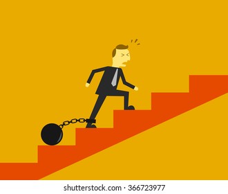 Man walking up stairs with weighted pendulum