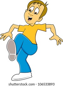 A man walking starts to slip on the floor and loses his balance 