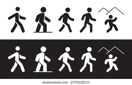 Man Walking Stick Figure Icon set.Icons of a man walking.