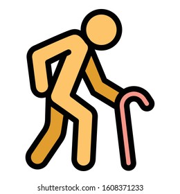 Man walking stick icon. Outline man walking stick vector icon for web design isolated on white background