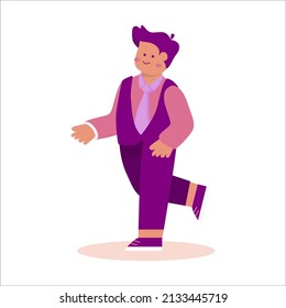 man walking in a suit. Cartoon Vector Illustration.