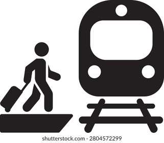 Man Walking with Suitcase to Train Icon—Travel and Railway Symbol