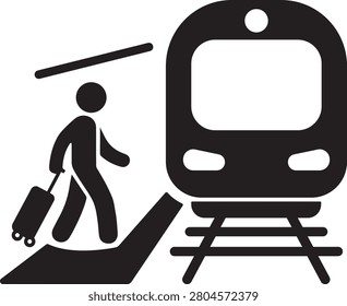 Man Walking with Suitcase to Train Icon—Travel and Railway 
