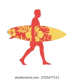 Hombre que camina con la tabla de surf bajo su brazo en la playa
