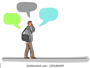 man walking talking on cell phone - single line drawing