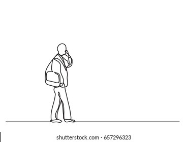 Man Walking Talking On Cell Phone - Single Line Drawing