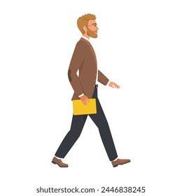 Man walking, teacher or professional employee holding document vector illustration