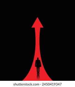 Man Walking Through Darkness on Success Arrow Road. Business and people concept vector