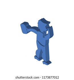Man Walking Through the Wind isometric left top view 3D icon