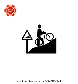 Man Walking Uphill With Bicycle Icon