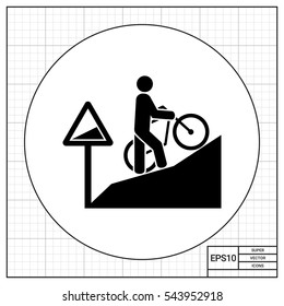 Man Walking Uphill with Bicycle Icon