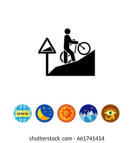 Man Walking Uphill with Bicycle Icon