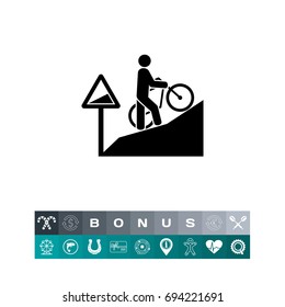 Man Walking Uphill with Bicycle Icon