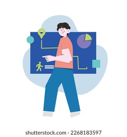 man walking using digital maps in flat illustration by imity studio imityworks