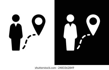 Man walking vector icon with two color variation. man with location icon.	