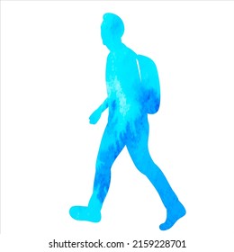 man walking watercolor silhouette, on white background, isolated, vector