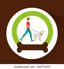 man walking a white dog vector illustration eps 10