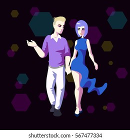 Man walking with woman romantic couples Girl and boy hugging, love story, romantic holing girl with hands, romantic couples, love young girls and boys, romantic walks blue purple  white black