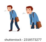 man walking from work and feeling tired