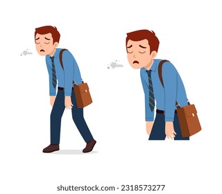 man walking from work and feeling tired