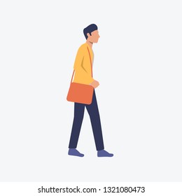 Man walking to work flat icon. Casual, carrying bag, folder, document. People concept. Can be used for topics like city, commuting, lifestyle