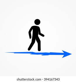 Man walks along the arrow