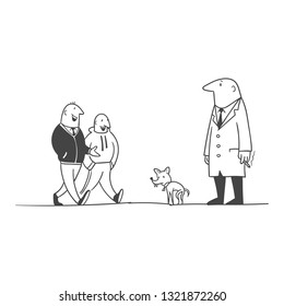 A man walks with a dog.