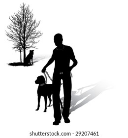 Man walks with dog