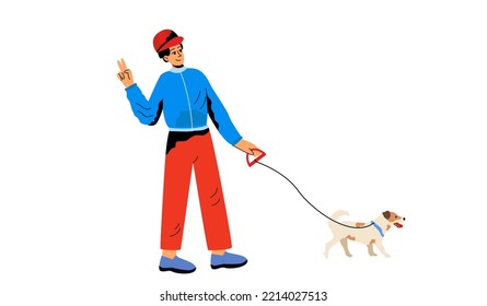 A man walks with a dog. A pet, a dog. Dog on a leash
