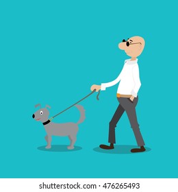 a man walks with a dog. vector illustration cartoon