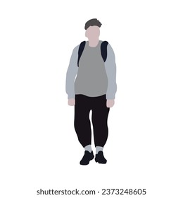 A man walks down the street in autumn clothes. 2D image for use as an entourage. Vector flat city infographics. Hand drawn vector art