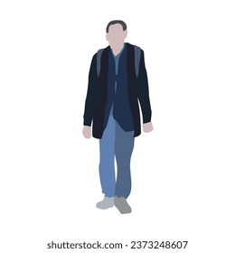 A man walks down the street in autumn clothes. 2D image for use as an entourage. Vector flat city infographics. Hand drawn vector art