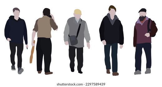 Un hombre camina por la calle con ropa de primavera. Imagen 2D para uso como séquito. Infografía de la ciudad plana vectorial.