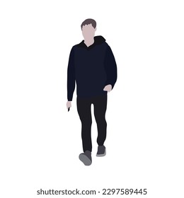 A man walks down the street in spring clothes. 2D image for use as an entourage. Vector flat city infographics.