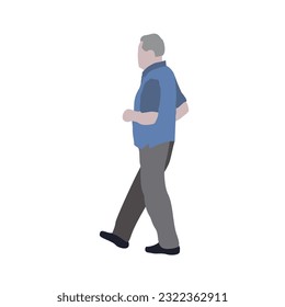 A man walks down the street in summer clothes. 2D image to use as entourage. Flat city vector infographic.