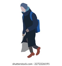 A man walks down the street in winter clothes. 2D image for use as an entourage. Vector flat city infographics.