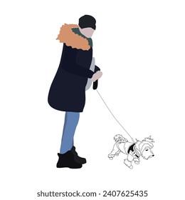 A man walks down the street in winter clothes. 2D image for use as an entourage. Vector flat city infographics.