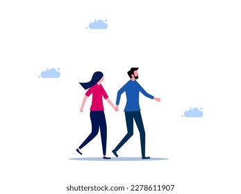 man walks holding a woman hand. love and trust concept. vector illustration