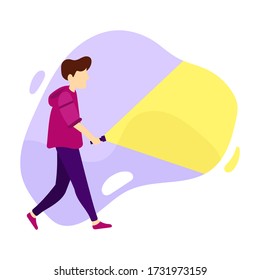 a man walks and holds the flashlight in his hand. suitable for illustration, landing page or others
